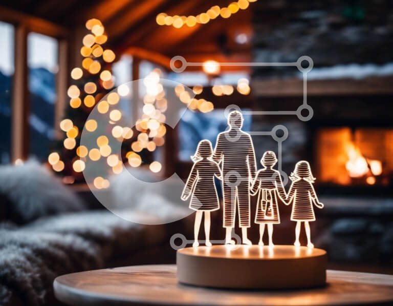 Intra Συλλεκτικό Ξύλινο Παζλ Plywood  4mm - Φωτιστικό Οικογενειακό ειδώλιο σε διακοσμητικό ξύλινο τραπέζι στο σαλόνι Σε Ξύλινο Κουτί - Διαστάσεις: 10x10 cm – 25 κομμάτια