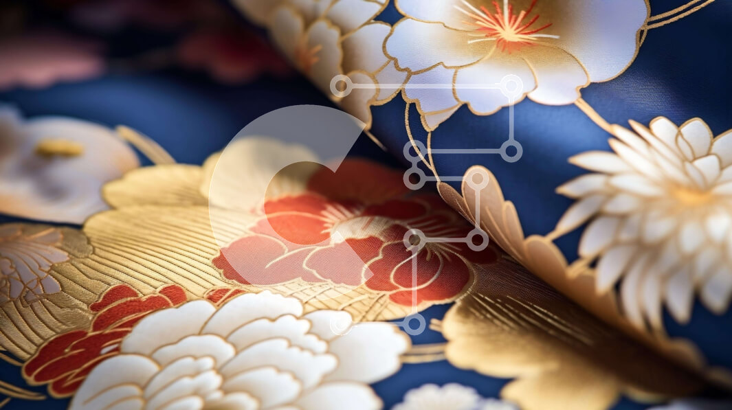 Intra Συλλεκτικό Ξύλινο Παζλ Plywood  4mm - Κοντινό πλάνο μπλε και χρυσού Floral μοτίβο σε ύφασμα Σε Ξύλινο Κουτί - Διαστάσεις Puzzle: 10x10 cm – 25 κομμάτια