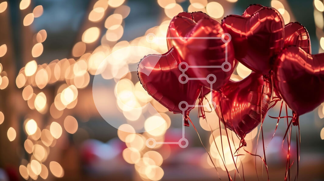 Intra Συλλεκτικό Ξύλινο Παζλ Plywood  4mm - Ρομαντικά κόκκινα μπαλόνια σε σχήμα καρδιάς που επιπλέουν στον αέρα Σε Ξύλινο Κουτί - Διαστάσεις: 10x10 cm – 25 κομμάτια