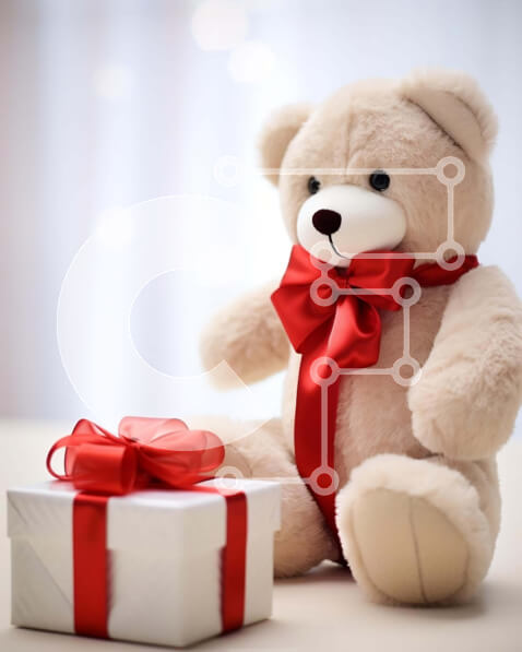 Intra Συλλεκτικό Ξύλινο Παζλ Plywood  4mm - Αρκουδάκι και κουτί δώρου με κόκκινη κορδέλα Σε Ξύλινο Κουτί - Διαστάσεις: 10x10 cm – 25 κομμάτια