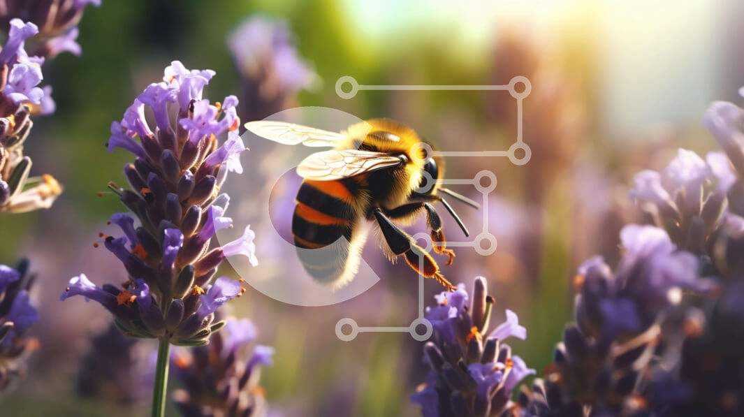 Intra Συλλεκτικό Ξύλινο Παζλ Plywood  4mm - Μέλισσα που αιωρείται πάνω από λουλούδια λεβάντας Σε Ξύλινο Κουτί - Διαστάσεις: 10x10 cm – 25 κομμάτια