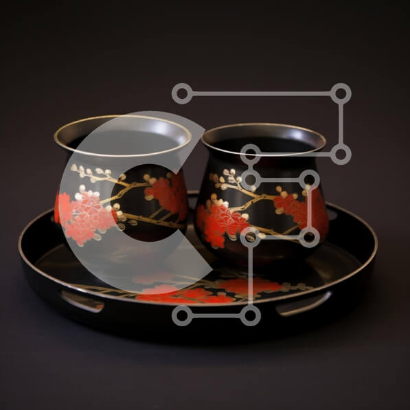 Intra Συλλεκτικό Ξύλινο Παζλ Plywood  4mm - Μαύρος δίσκος με φλιτζάνια και κόκκινα λουλούδια Σε Ξύλινο Κουτί - Διαστάσεις: 10x10 cm – 25 κομμάτια