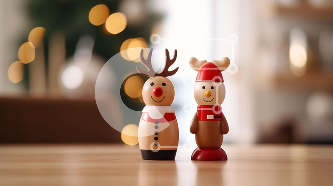 Intra Συλλεκτικό Ξύλινο Παζλ Plywood  4mm - Εορταστικά ξύλινα ειδώλια ταράνδων σε ένα τραπέζι Σε Ξύλινο Κουτί - Διαστάσεις: 10x10 cm – 25 κομμάτια