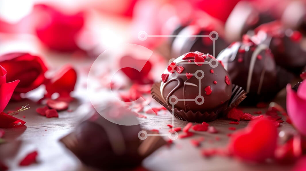 Intra Συλλεκτικό Ξύλινο Παζλ Plywood  4mm - Σοκολάτες και τριαντάφυλλα σε ένα ξύλινο τραπέζι Σε Ξύλινο Κουτί - Διαστάσεις: 10x10 cm – 25 κομμάτια