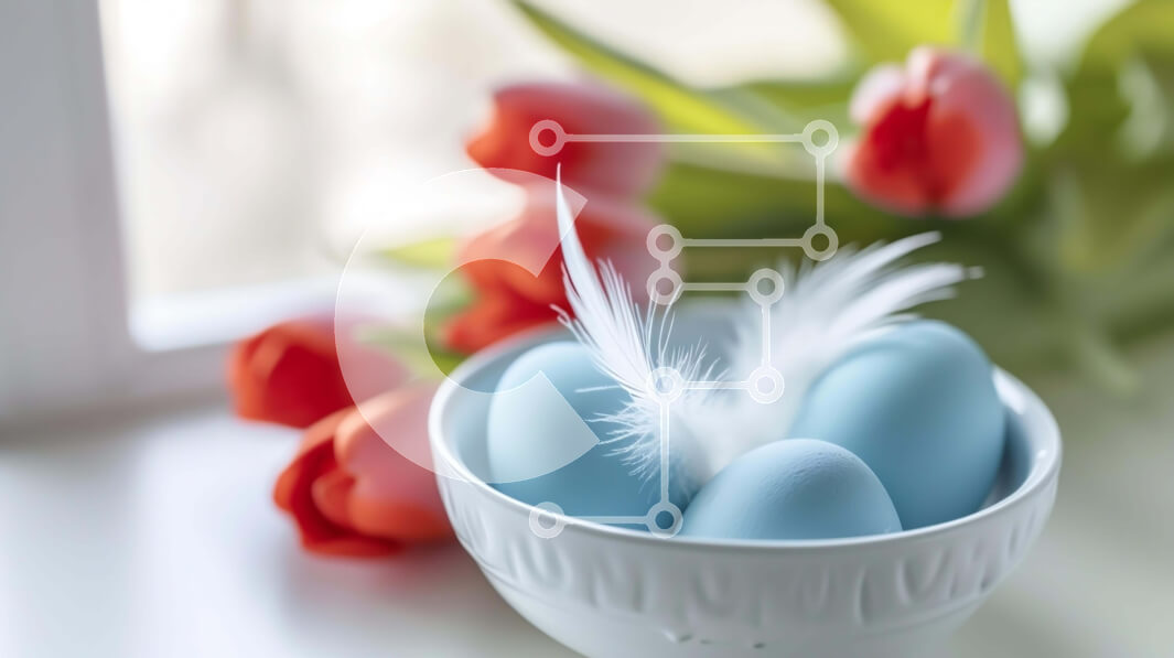 Intra Συλλεκτικό Ξύλινο Παζλ Plywood  4mm - Πασχαλινή γιορτή με μπλε αυγά και κόκκινες τουλίπες Σε Ξύλινο Κουτί - Διαστάσεις: 10x10 cm – 25 κομμάτια