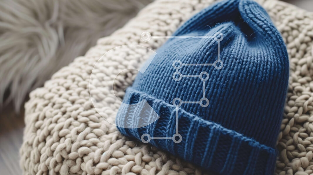 Intra Συλλεκτικό Ξύλινο Παζλ Plywood  4mm - Ζεστό μπλε πλεκτό φασόλι σε υπόλευκη κουβέρτα Σε Ξύλινο Κουτί - Διαστάσεις Puzzle: 10x10 cm – 25 κομμάτια