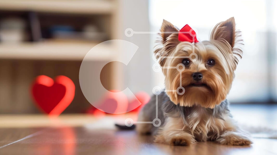 Σετ των 2 Intra Συλλεκτικό Ξύλινο Παζλ Plywood  4mm - Σκύλος Yorkshire Terrier με στολίδια για την ημέρα του Αγίου Βαλεντίνου Σε Ξύλινο Κουτί - Διαστάσεις: 10x10 cm – 25 κομμάτια