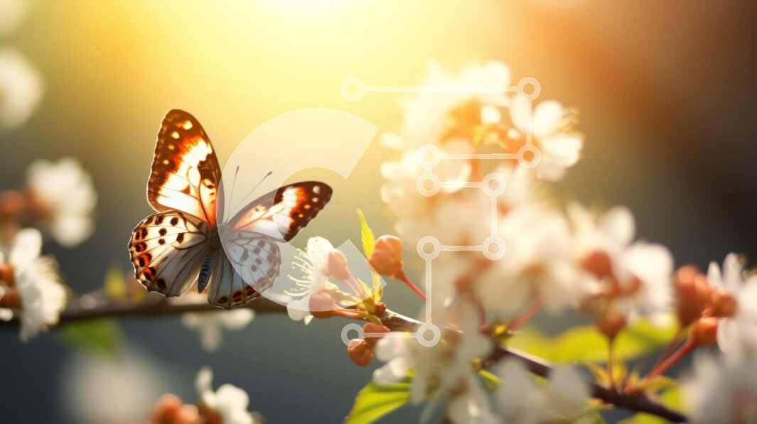 Intra Συλλεκτικό Ξύλινο Παζλ Plywood  4mm - Πεταλούδα σε κλαδί αμυγδαλιάς με λευκά άνθη Σε Ξύλινο Κουτί - Διαστάσεις: 10x10 cm – 25 κομμάτια