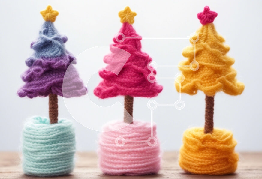 Intra Συλλεκτικό Ξύλινο Παζλ Plywood  4mm - Τρία πλεκτά χριστουγεννιάτικα δέντρα σε ένα ξύλινο τραπέζι Σε Ξύλινο Κουτί - Διαστάσεις: 10x10 cm – 25 κομμάτια