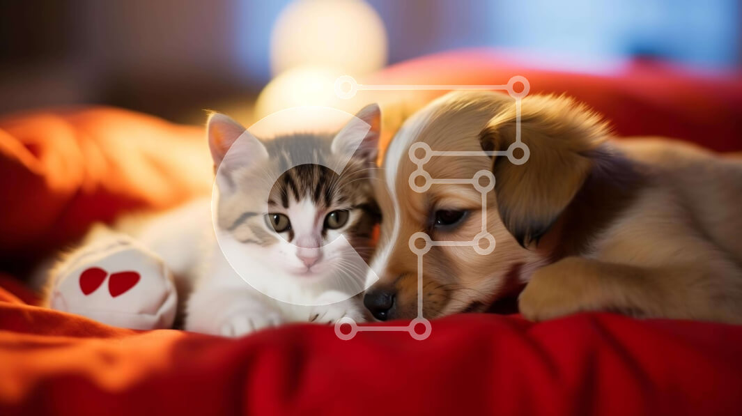 Σετ των 2 Intra Συλλεκτικό Ξύλινο Παζλ Plywood  4mm - Γάτα και σκύλος με κόκκινα ρούχα στριμωγμένα μαζί Σε Ξύλινο Κουτί - Διαστάσεις: 10x10 cm – 25 κομμάτια