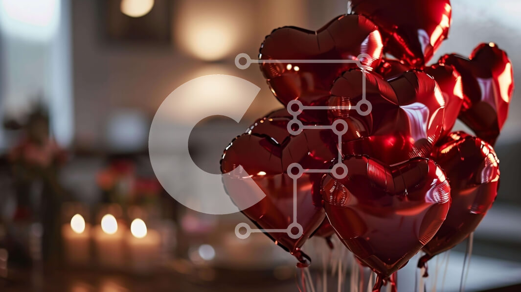 Intra Συλλεκτικό Ξύλινο Παζλ Plywood  4mm - Κόκκινα μπαλόνια σε σχήμα καρδιάς και κεριά σε ένα τραπέζι Σε Ξύλινο Κουτί - Διαστάσεις Puzzle: 10x10 cm – 25 κομμάτια