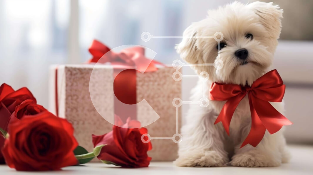 Σετ των 2 Intra Συλλεκτικό Ξύλινο Παζλ Plywood  4mm - Μικρό λευκό σκυλί με κόκκινα τριαντάφυλλα και κουτί δώρου Σε Ξύλινο Κουτί - Διαστάσεις: 10x10 cm – 25 κομμάτια