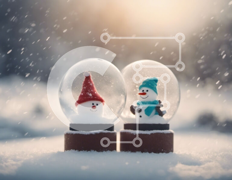 Intra Συλλεκτικό Ξύλινο Παζλ Plywood  4mm - Χιονάνθρωποι που γιορτάζουν την περίοδο των διακοπών σε μια σφαίρα χιονιού Σε Ξύλινο Κουτί - Διαστάσεις: 10x10 cm – 25 κομμάτια