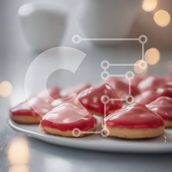 Σετ των 2 Intra Συλλεκτικό Ξύλινο Παζλ Plywood  4mm - Μπισκότα σε σχήμα καρδιάς με κόκκινο γλάσο σε λευκό πιάτο Σε Ξύλινο Κουτί - Διαστάσεις: 10x10 cm – 25 κομμάτια