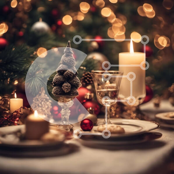 Intra Συλλεκτικό Ξύλινο Παζλ Plywood  4mm - Εορταστικό Χριστουγεννιάτικο Τραπέζι με στολισμένο δέντρο Σε Ξύλινο Κουτί - Διαστάσεις: 10x10 cm – 25 κομμάτια