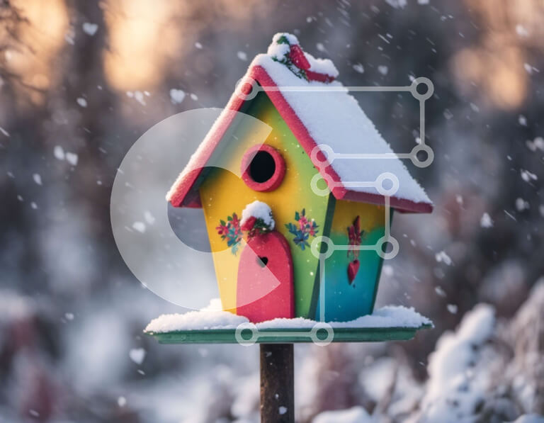 Intra Συλλεκτικό Ξύλινο Παζλ Plywood  4mm - Πολύχρωμο Birdhouse στο χειμερινό τοπίο Σε Ξύλινο Κουτί - Διαστάσεις: 10x10 cm – 25 κομμάτια