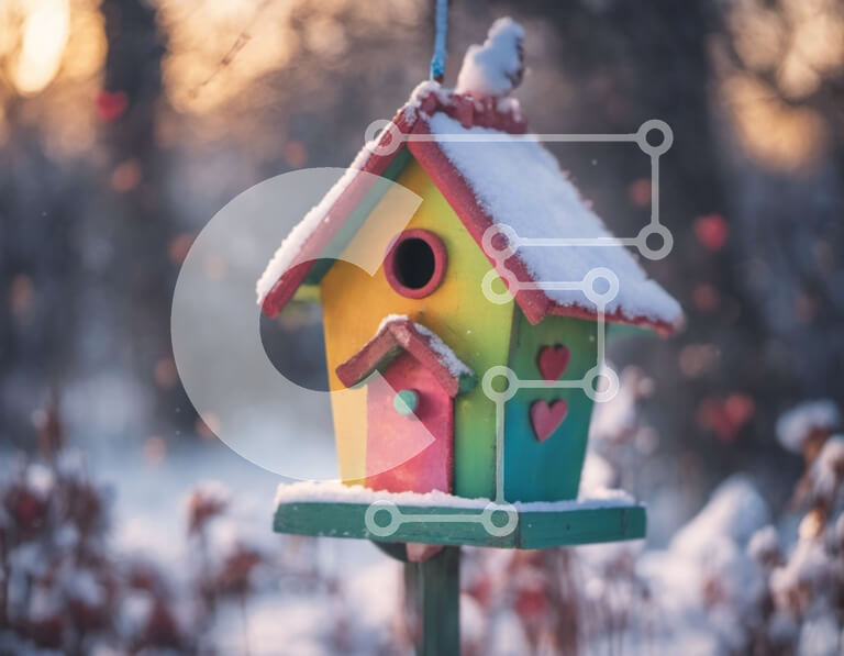 Intra Συλλεκτικό Ξύλινο Παζλ Plywood  4mm - Πολύχρωμο Birdhouse στο Snowy Woods Σε Ξύλινο Κουτί - Διαστάσεις: 10x10 cm – 25 κομμάτια