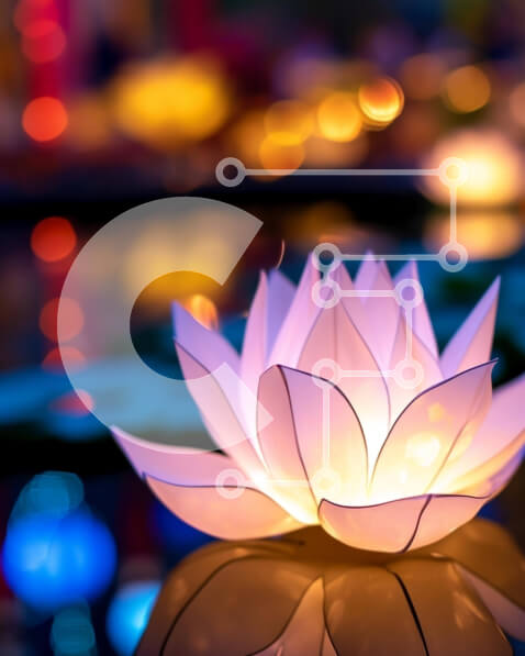 Intra Συλλεκτικό Ξύλινο Παζλ Plywood  4mm - Πολύχρωμο λουλούδι λωτού στο νερό με φωτισμένο φόντο Σε Ξύλινο Κουτί - Διαστάσεις Puzzle: 10x10 cm – 25 κομμάτια