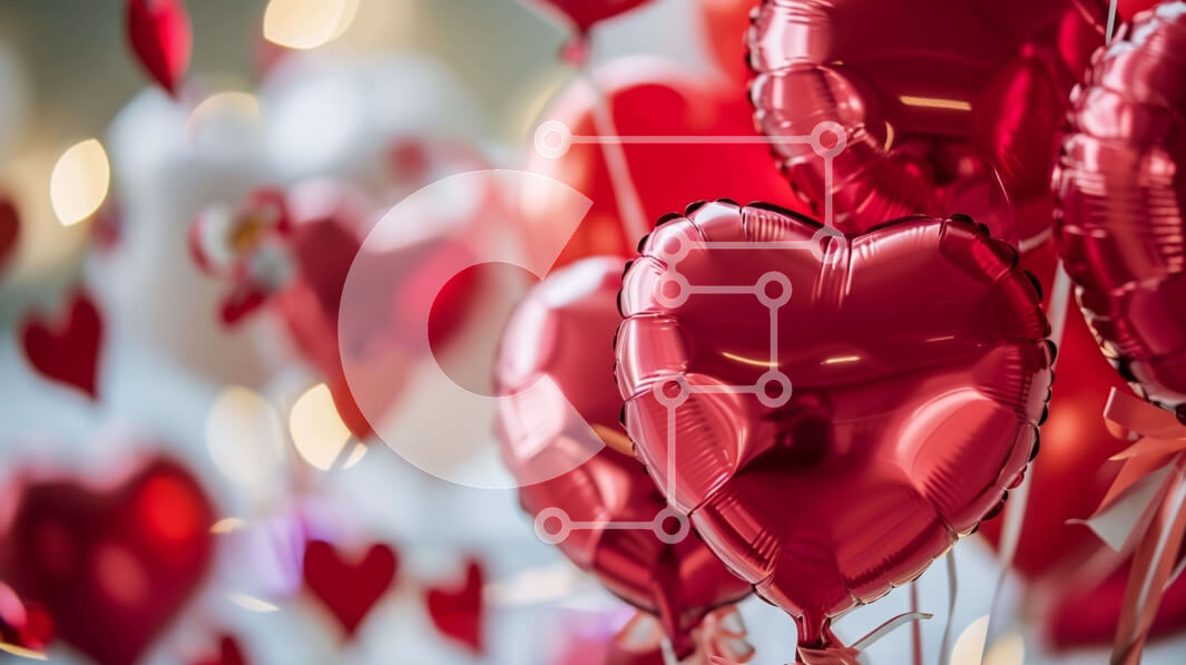 Intra Συλλεκτικό Ξύλινο Παζλ Plywood  4mm - Ομάδα κόκκινων και λευκών μπαλονιών σε σχήμα καρδιάς για γιορτές Σε Ξύλινο Κουτί - Διαστάσεις Puzzle: 10x10 cm – 25 κομμάτια