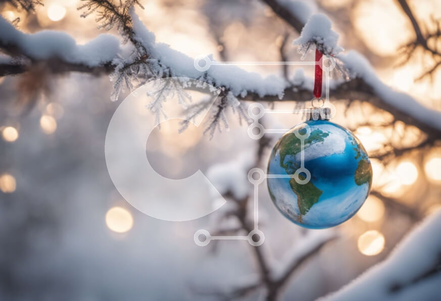 Intra Συλλεκτικό Ξύλινο Παζλ Plywood  4mm - Χιονισμένο κλαδί δέντρου με στολίδι σφαιρών Σε Ξύλινο Κουτί - Διαστάσεις: 10x10 cm – 25 κομμάτια