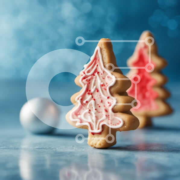 Intra Συλλεκτικό Ξύλινο Παζλ Plywood  4mm - Δέντρα μπισκότων με κόκκινο και λευκό γλάσο σε μπλε επιφάνεια Σε Ξύλινο Κουτί - Διαστάσεις: 10x10 cm – 25 κομμάτια