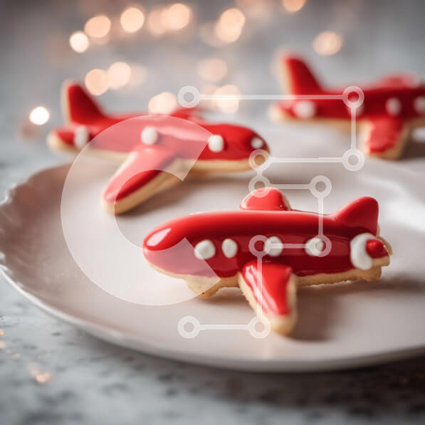 Σετ των 2 Intra Συλλεκτικό Ξύλινο Παζλ Plywood  4mm - Μπισκότα σε σχήμα αεροπλάνου σε ένα γιορτινό λευκό πιάτο Σε Ξύλινο Κουτί - Διαστάσεις: 10x10 cm – 25 κομμάτια