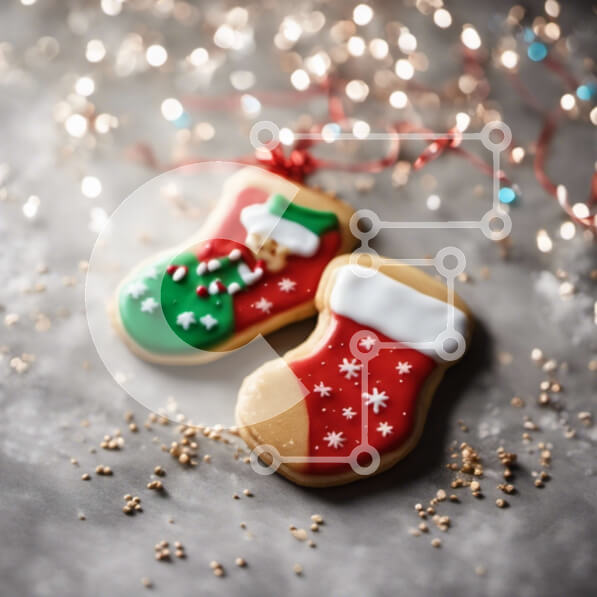 Σετ των 2 Intra Συλλεκτικό Ξύλινο Παζλ Plywood  4mm - Γιορτινά μπισκότα διακοσμημένα με κάλτσες σε γκρι φόντο Σε Ξύλινο Κουτί - Διαστάσεις: 10x10 cm – 25 κομμάτια