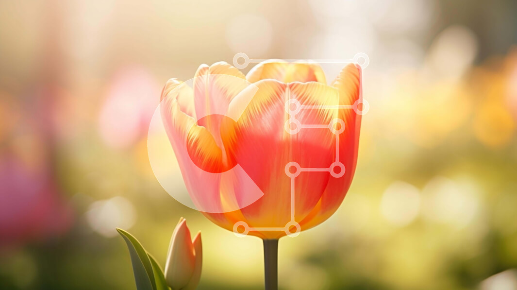 Intra Συλλεκτικό Ξύλινο Παζλ Plywood  4mm - Πορτοκαλί τουλίπα στο πεδίο των ροζ και κίτρινων λουλουδιών Σε Ξύλινο Κουτί - Διαστάσεις: 10x10 cm – 25 κομμάτια