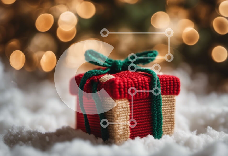 Intra Συλλεκτικό Ξύλινο Παζλ Plywood  4mm - Χριστουγεννιάτικο κουτί δώρου στο χιόνι με κορδέλες και φωτάκια Σε Ξύλινο Κουτί - Διαστάσεις: 10x10 cm – 25 κομμάτια