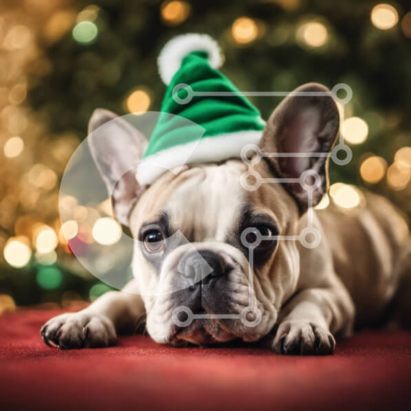 Intra Συλλεκτικό Ξύλινο Παζλ Plywood  4mm - Γαλλικό μπουλντόγκ που φορά πράσινο καπέλο κατά τη διάρκεια των διακοπών Σε Ξύλινο Κουτί - Διαστάσεις: 10x10 cm – 25 κομμάτια