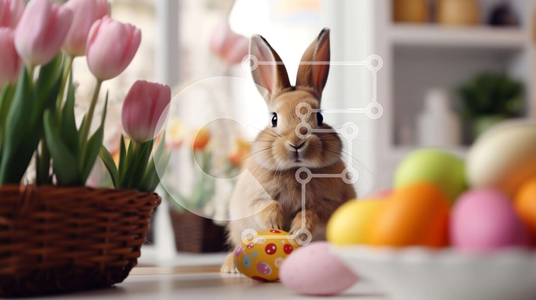 Intra Συλλεκτικό Ξύλινο Παζλ Plywood  4mm - Πασχαλινό λαγουδάκι με αυγά και τουλίπες Σε Ξύλινο Κουτί - Διαστάσεις: 10x10 cm – 25 κομμάτια