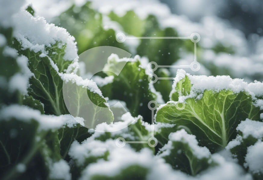 Intra Συλλεκτικό Ξύλινο Παζλ Plywood  4mm - Κοντινό πλάνο ενός πράσινου φύλλου καλυμμένου στο χιόνι Σε Ξύλινο Κουτί - Διαστάσεις: 10x10 cm – 25 κομμάτια