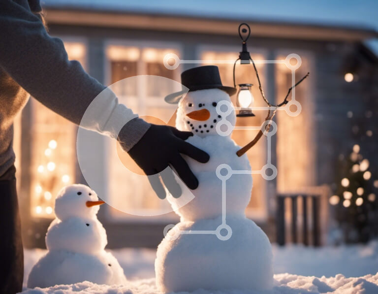 Intra Συλλεκτικό Ξύλινο Παζλ Plywood  4mm - Χιονάνθρωπος στο χιόνι με παιχνιδιάρικη δραστηριότητα και ένα διακοσμητικό φανάρι Σε Ξύλινο Κουτί - Διαστάσεις Puzzle: 10x10 cm – 25 κομμάτια