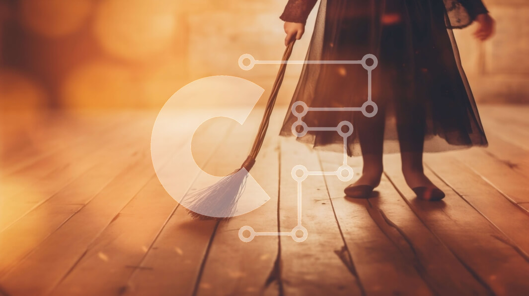 Intra Συλλεκτικό Ξύλινο Παζλ Plywood  4mm - Μυστηριώδης γυναίκα με μαύρη φορεσιά που κρατά σκούπα στην παράσταση Σε Ξύλινο Κουτί - Διαστάσεις Puzzle: 10x10 cm – 25 κομμάτια