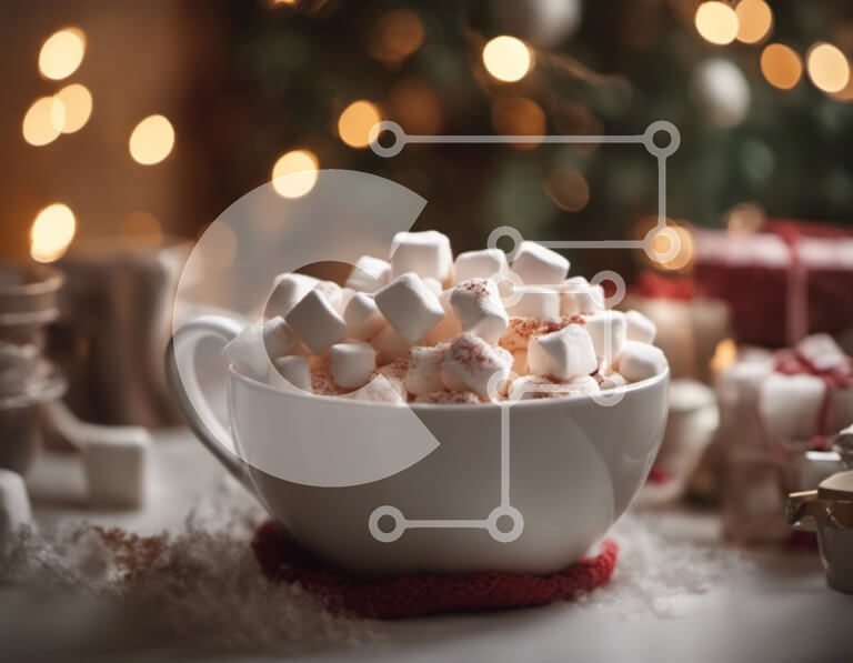 Intra Συλλεκτικό Ξύλινο Παζλ Plywood  4mm - Λευκό Κύπελλο με Marshmallows και Χριστουγεννιάτικα στολίδια Σε Ξύλινο Κουτί - Διαστάσεις: 10x10 cm – 25 κομμάτια