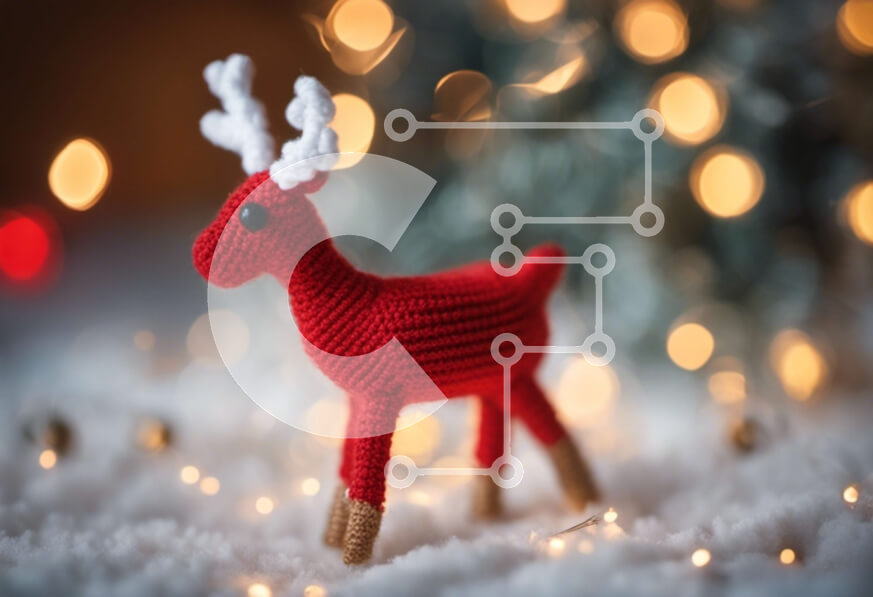 Intra Συλλεκτικό Ξύλινο Παζλ Plywood  4mm - Κόκκινοι κροσέ τάρανδοι στο χιόνι με φώτα Σε Ξύλινο Κουτί - Διαστάσεις: 10x10 cm – 25 κομμάτια