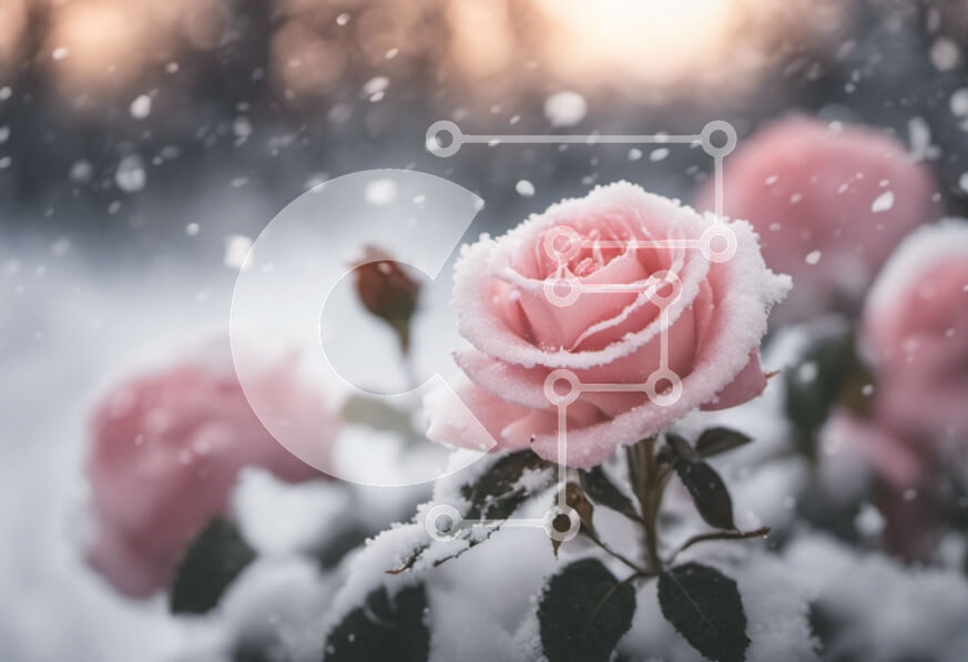 Intra Συλλεκτικό Ξύλινο Παζλ Plywood  4mm - Ροζ τριαντάφυλλο που ανθίζει στο χιόνι Σε Ξύλινο Κουτί - Διαστάσεις: 10x10 cm – 25 κομμάτια