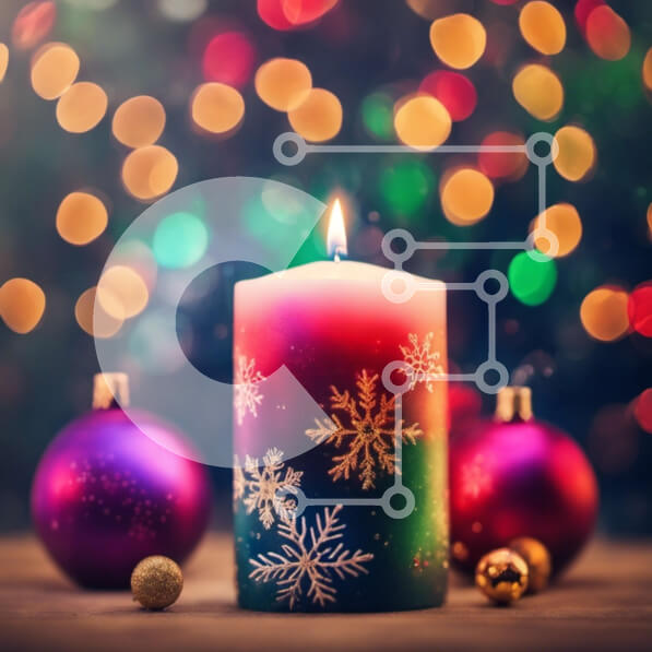 Intra Συλλεκτικό Ξύλινο Παζλ Plywood  4mm - Πολύχρωμο κερί στο χριστουγεννιάτικο δέντρο με νιφάδες χιονιού και στολίδια Σε Ξύλινο Κουτί - Διαστάσεις: 10x10 cm – 25 κομμάτια