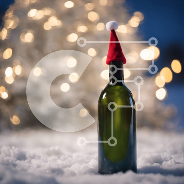 Intra Συλλεκτικό Ξύλινο Παζλ Plywood  4mm - Εορταστικό μπουκάλι κρασιού με καπέλο Άγιου Βασίλη και χριστουγεννιάτικο δέντρο Σε Ξύλινο Κουτί - Διαστάσεις: 10x10 cm – 25 κομμάτια