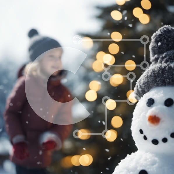 Intra Συλλεκτικό Ξύλινο Παζλ Plywood  4mm - Εορταστικός χιονάνθρωπος και χριστουγεννιάτικο δέντρο στο χιόνι του χειμώνα Σε Ξύλινο Κουτί - Διαστάσεις Puzzle: 10x10 cm – 25 κομμάτια