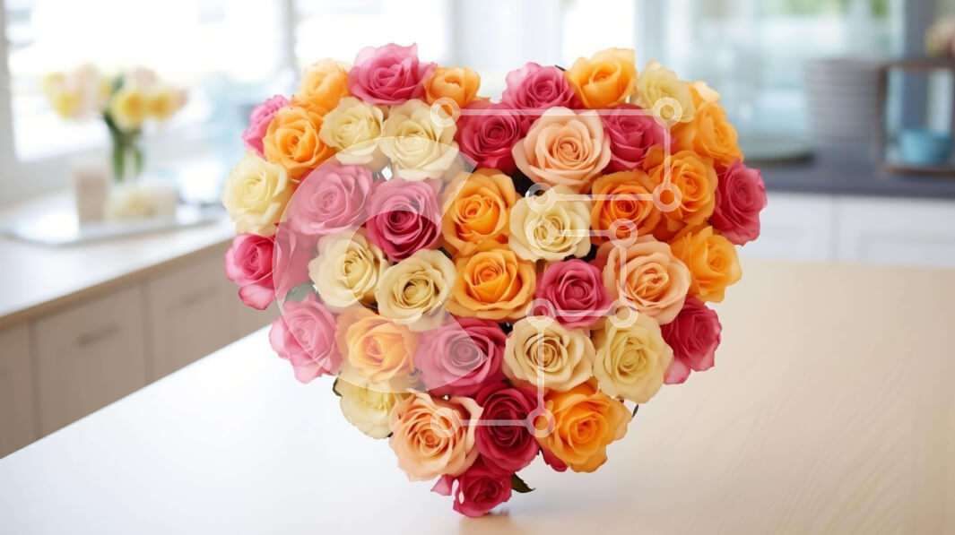 Σετ των 2 Intra Συλλεκτικό Ξύλινο Παζλ Plywood  4mm - Σύνθεση τριαντάφυλλου σε σχήμα καρδιάς στον πάγκο της κουζίνας Σε Ξύλινο Κουτί - Διαστάσεις: 10x10 cm – 25 κομμάτια