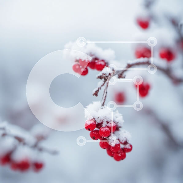 Intra Συλλεκτικό Ξύλινο Παζλ Plywood  4mm - Χειμερινό κλαδί με χιόνι και κόκκινα μούρα Σε Ξύλινο Κουτί - Διαστάσεις: 10x10 cm – 25 κομμάτια