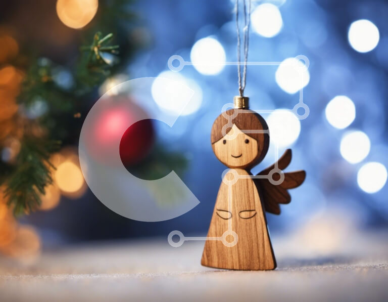 Intra Συλλεκτικό Ξύλινο Παζλ Plywood  4mm - Ξύλινο στολίδι αγγέλου με χριστουγεννιάτικα στολίδια Σε Ξύλινο Κουτί - Διαστάσεις: 10x10 cm – 25 κομμάτια