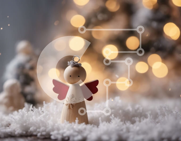 Intra Συλλεκτικό Ξύλινο Παζλ Plywood  4mm - Μικρό ξύλινο ειδώλιο αγγέλου στο χιόνι με εορταστικά φώτα Σε Ξύλινο Κουτί - Διαστάσεις: 10x10 cm – 25 κομμάτια