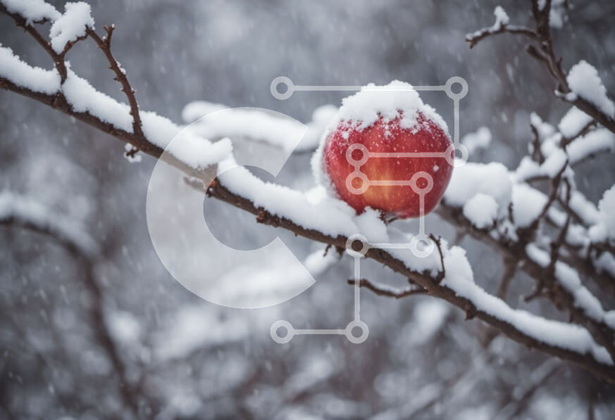 Intra Συλλεκτικό Ξύλινο Παζλ Plywood  4mm - Χιονισμένο μήλο σε κλαδί στο δάσος Σε Ξύλινο Κουτί - Διαστάσεις: 10x10 cm – 25 κομμάτια