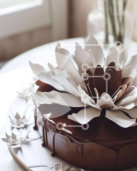 Σετ των 2 Intra Συλλεκτικό Ξύλινο Παζλ Plywood  4mm - Κομψό κέικ σοκολάτας με διακοσμητικά λουλουδιών Σε Ξύλινο Κουτί - Διαστάσεις: 10x10 cm – 25 κομμάτια