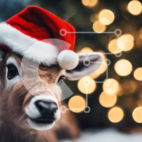 Intra Συλλεκτικό Ξύλινο Παζλ Plywood  4mm - Εορταστικό ελάφι με καπέλο Άγιου Βασίλη Σε Ξύλινο Κουτί - Διαστάσεις: 10x10 cm – 25 κομμάτια