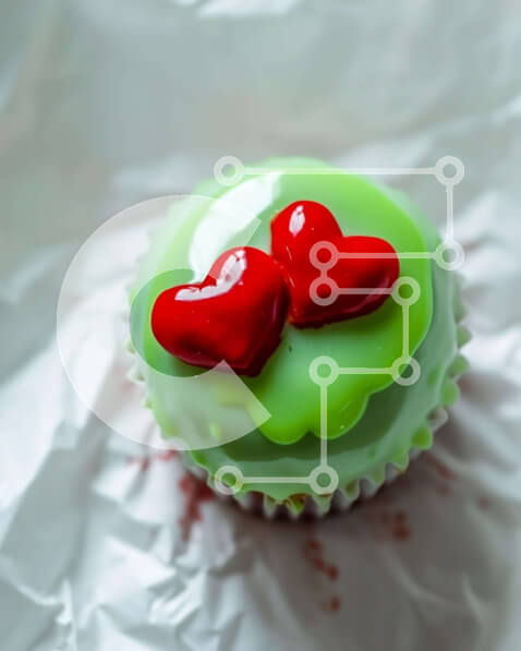 Σετ των 2 Intra Συλλεκτικό Ξύλινο Παζλ Plywood  4mm - Πράσινο cupcake με δύο κόκκινες καρδιές Σε Ξύλινο Κουτί - Διαστάσεις: 10x10 cm – 25 κομμάτια