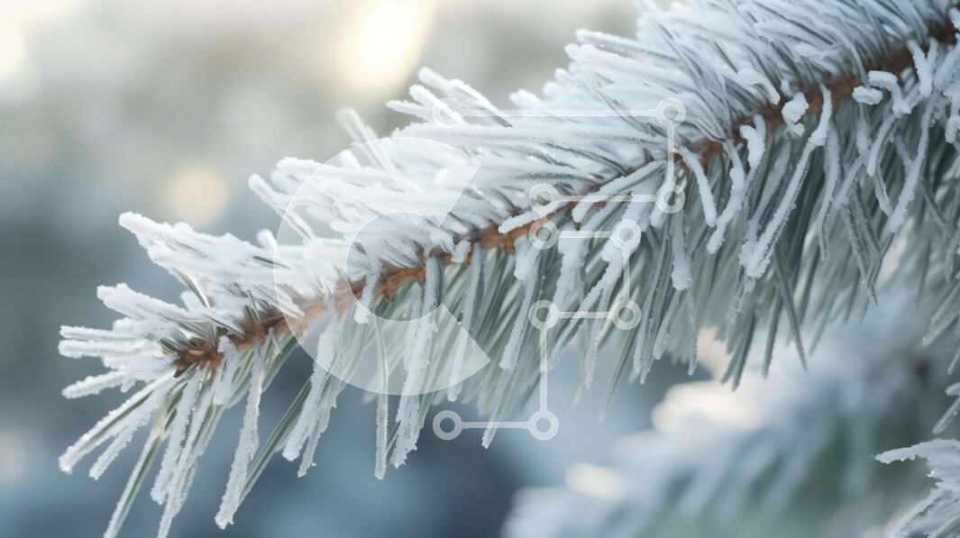 Intra Συλλεκτικό Ξύλινο Παζλ Plywood  4mm - Κοντινό πλάνο του παγωμένου αειθαλούς κλάδου δέντρου Σε Ξύλινο Κουτί - Διαστάσεις: 10x10 cm – 25 κομμάτια