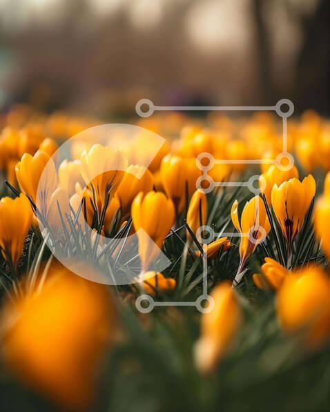 Σετ των 2 Intra Συλλεκτικό Ξύλινο Παζλ Plywood  4mm - Ανθισμένα κίτρινα λουλούδια κρόκου στον ανοιξιάτικο κήπο Σε Ξύλινο Κουτί - Διαστάσεις: 10x10 cm – 25 κομμάτια